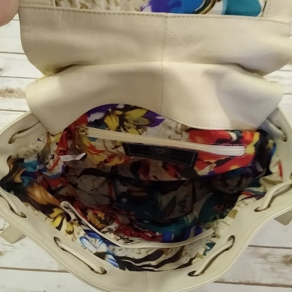 Sharif Cream and Pink Large Leather Shoulder Bag